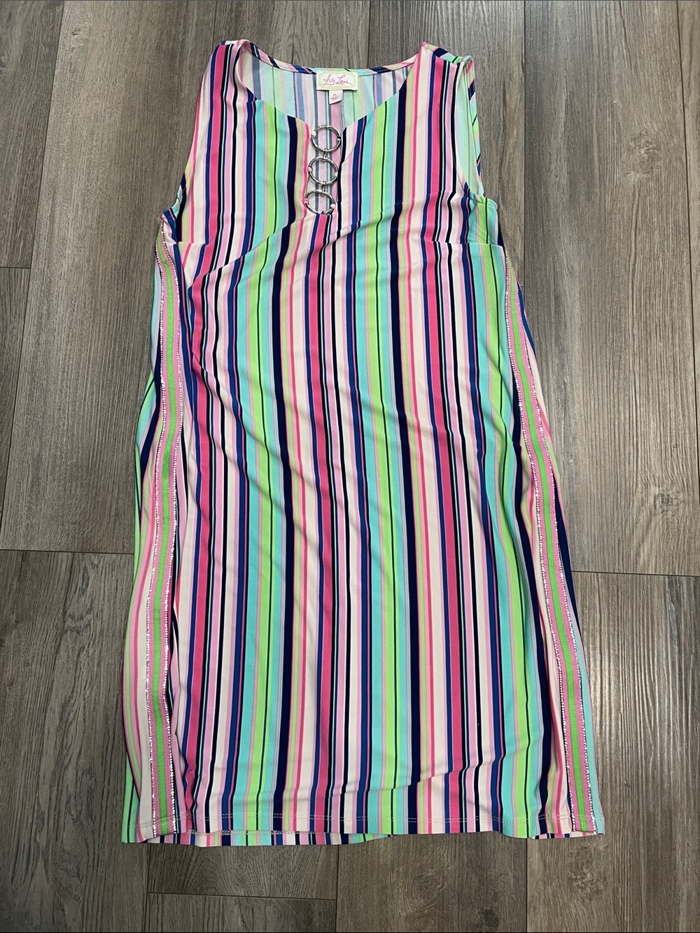 Sleeveless Multicolor Striped Midi Dress with Ring Detail